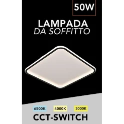 PLAFONIERA LAMPADA DA SOFFITTO QUADRATA 50W 4000LM CON BORDO TECNOLOGIA CCT IP20 C12-3C