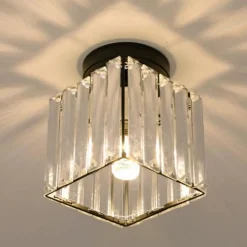 PLAFONIERA LAMPADA DA SOFFITTO A CUBO NERO ATTACCO E27 IN CRISTALLO DESIGN ELEGANTE