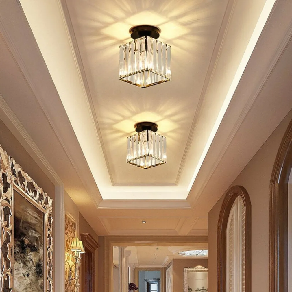 PLAFONIERA LAMPADA DA SOFFITTO A CUBO NERO ATTACCO E27 IN CRISTALLO DESIGN ELEGANTE