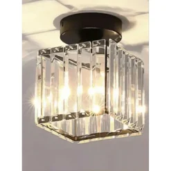 PLAFONIERA LAMPADA DA SOFFITTO A CUBO NERO ATTACCO E27 IN CRISTALLO DESIGN ELEGANTE
