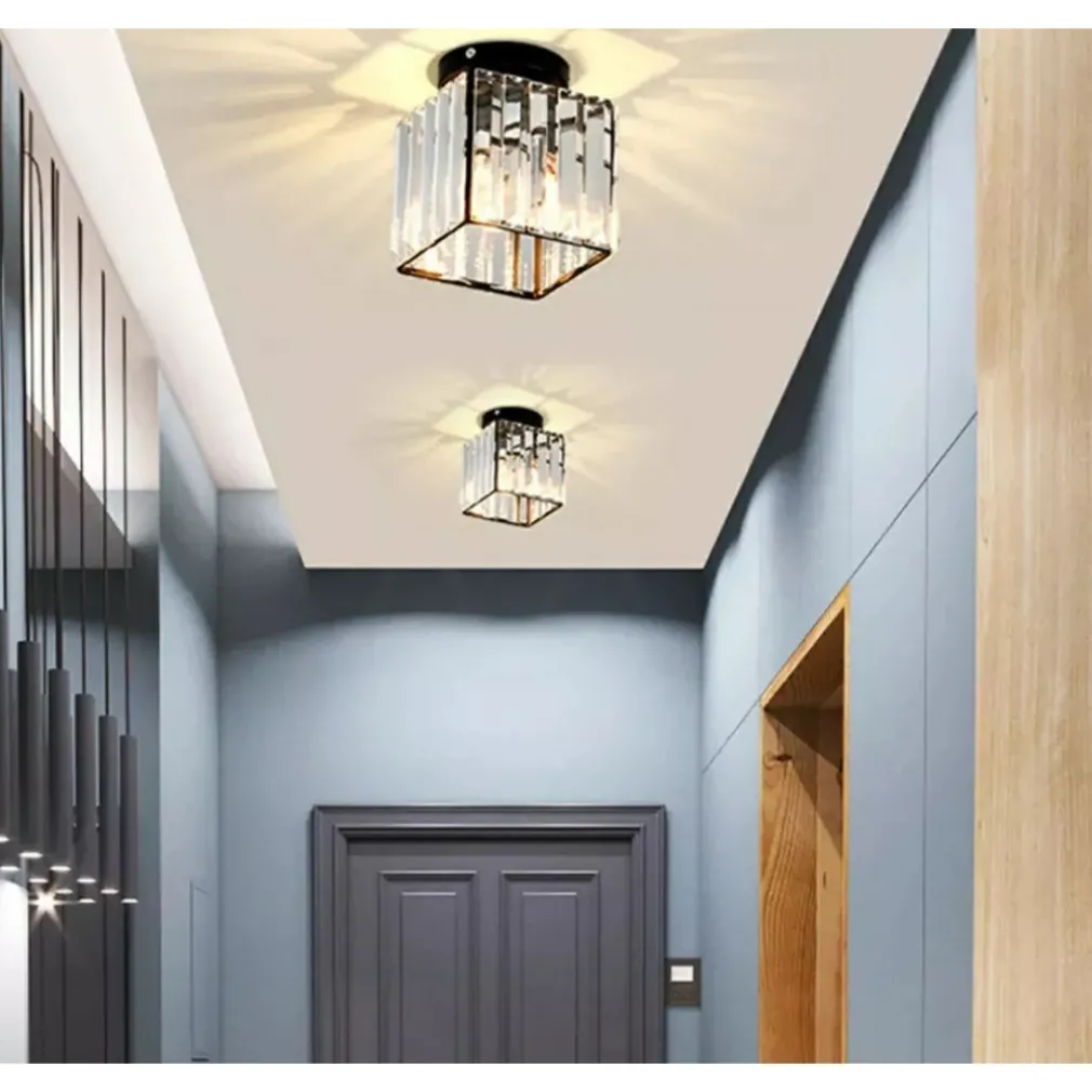 PLAFONIERA LAMPADA DA SOFFITTO A CUBO NERO ATTACCO E27 IN CRISTALLO DESIGN ELEGANTE