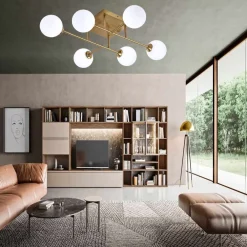 PLAFONIERA LAMPADARIO DA SOFFITTO BRONZO MINIMAL STRUTTURA METALLO 6 SFERE ATTACCO G9 C77