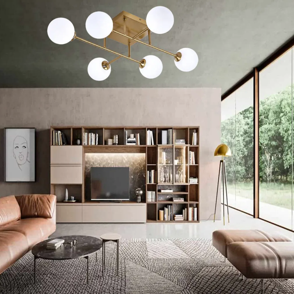 PLAFONIERA LAMPADARIO DA SOFFITTO BRONZO MINIMAL STRUTTURA METALLO 6 SFERE ATTACCO G9 C77