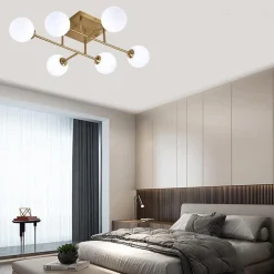 PLAFONIERA LAMPADARIO DA SOFFITTO BRONZO MINIMAL STRUTTURA METALLO 6 SFERE ATTACCO G9 C77
