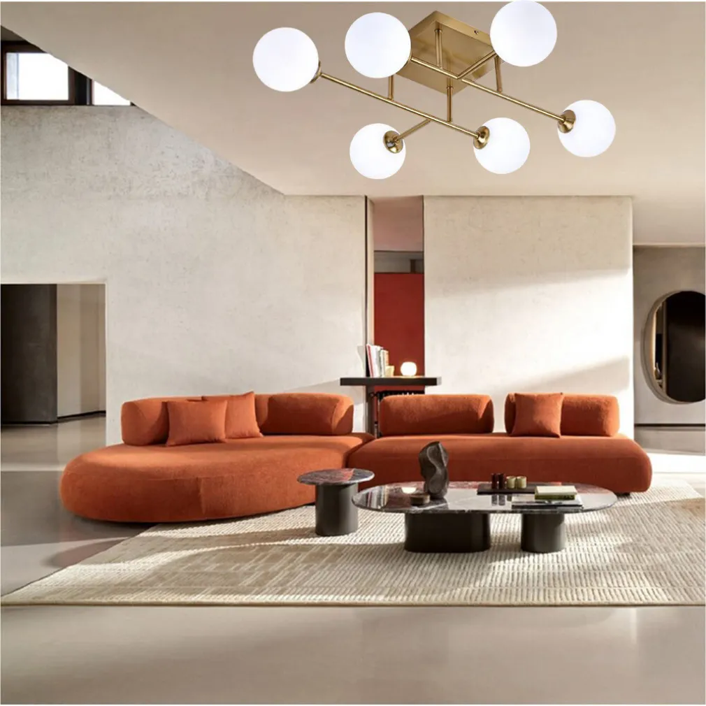 PLAFONIERA LAMPADARIO DA SOFFITTO BRONZO MINIMAL STRUTTURA METALLO 6 SFERE ATTACCO G9 C77