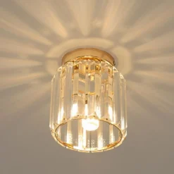 PLAFONIERA LAMPADARIO DA SOFFITTO A CILINDRO ORO E27 IN CRISTALLO DESIGN ELEGANTE