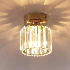 PLAFONIERA LAMPADARIO DA SOFFITTO A CILINDRO ORO E27 IN CRISTALLO DESIGN ELEGANTE