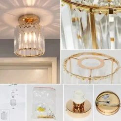 PLAFONIERA LAMPADARIO DA SOFFITTO A CILINDRO ORO E27 IN CRISTALLO DESIGN ELEGANTE