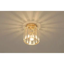 PLAFONIERA LAMPADARIO DA SOFFITTO A CILINDRO ORO E27 IN CRISTALLO DESIGN ELEGANTE