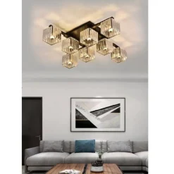 PLAFONIERA LAMPADARIO DA SOFFITTO DESIGN MODERNO CON 8 CUBI E27 CRISTALLO C28-8