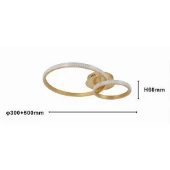 PLAFONIERA LED 48 W 2 CERCHI EFFETTO CRISTALLO CON TELECOMANDO MODERNO ORO 31791