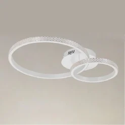 PLAFONIERA LED 48 W 2 CERCHI EFFETTO CRISTALLO TELECOMANDO MODERNO BIANCO 31777