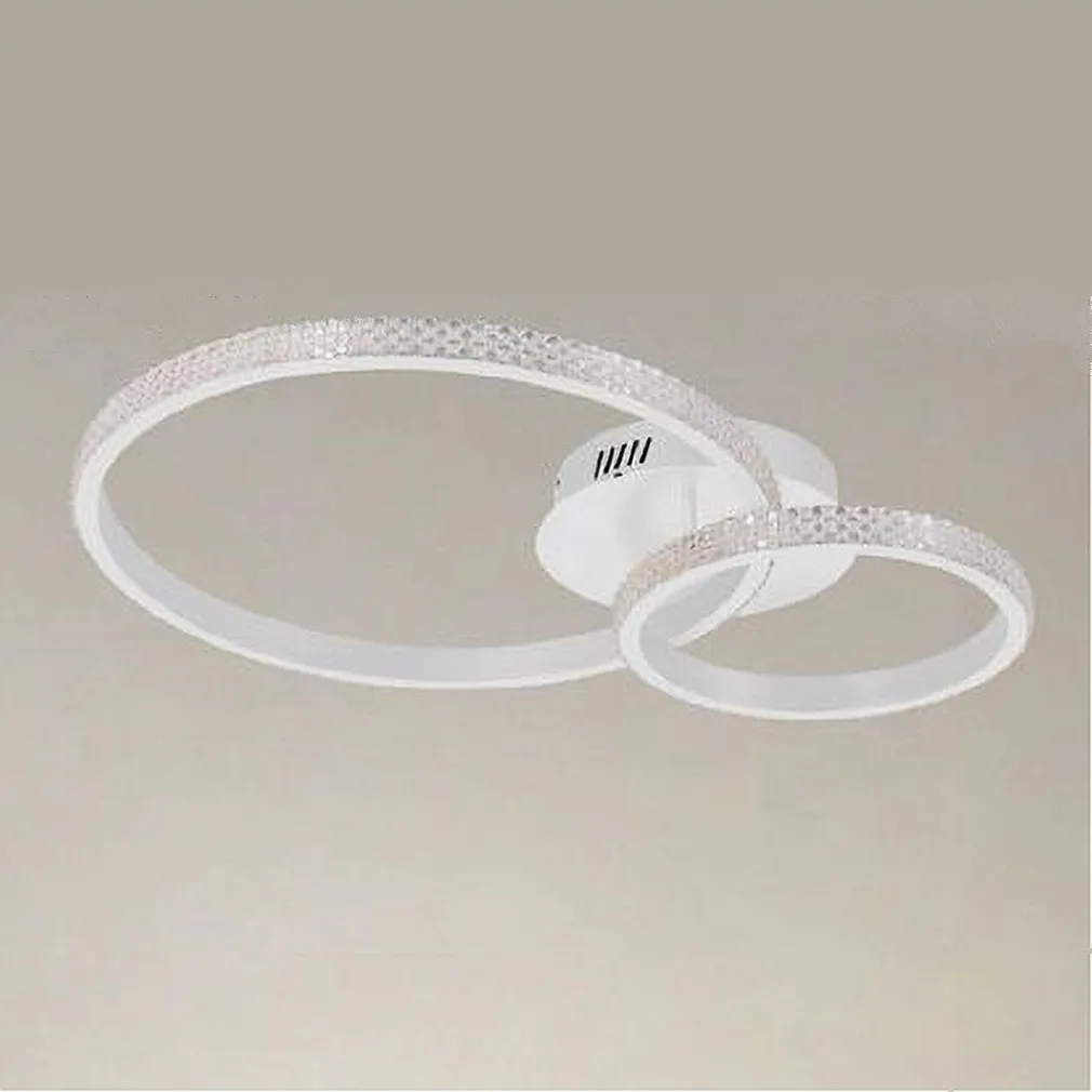 PLAFONIERA LED 48 W 2 CERCHI EFFETTO CRISTALLO TELECOMANDO MODERNO BIANCO 31777