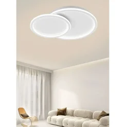 PLAFONIERA LED LAMPADARIO SOFFITTO DESIGN A 2 CERCHI BIANCO MODERNO 45W PN-26-3C