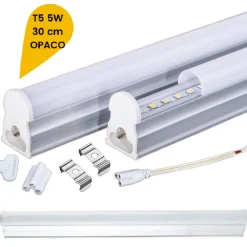 PLAFONIERA LED NEON T5 SOTTO PENSILE REGLETTE TUBO VETRO OPACO 5 WATT 30CM T5-30