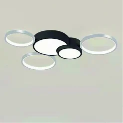 PLAFONIERA LED 48W 5 CERCHI ARGENTO NERO LAMPADA SOFFITTO MODERNO LUCE 4000K 70975