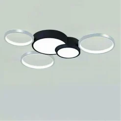 PLAFONIERA LED 48W 5 CERCHI ARGENTO NERO LAMPADA SOFFITTO MODERNO LUCE 6500K 70982