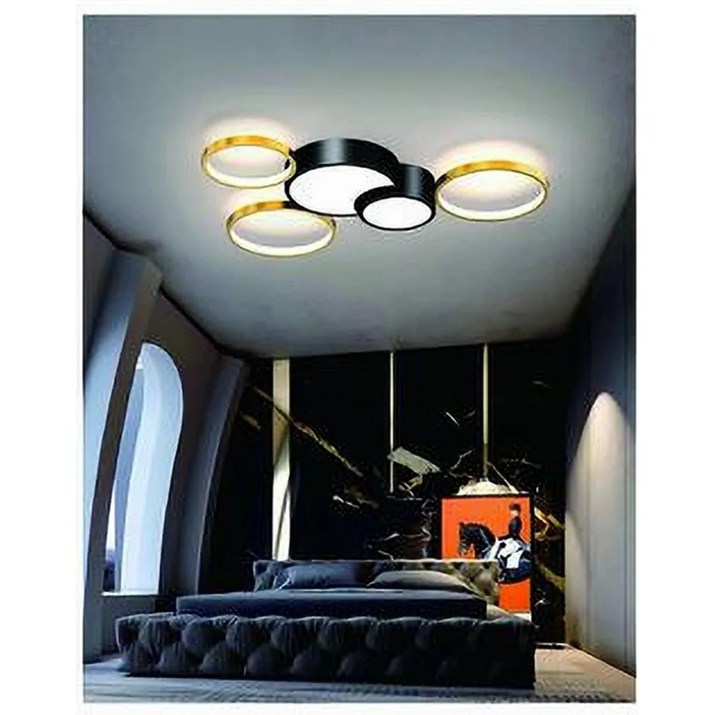 PLAFONIERA LED 48W 5 CERCHI ORO NERO LAMPADA DA SOFFITTO MODERNO LUCE 6500K 71022
