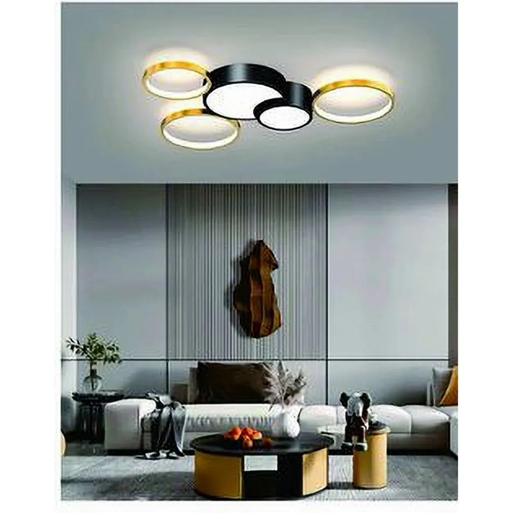 PLAFONIERA LED 48W 5 CERCHI ORO NERO LAMPADA DA SOFFITTO MODERNO LUCE 6500K 71022