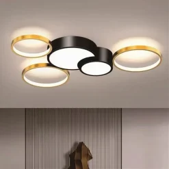 PLAFONIERA LED 48W 5 CERCHI ORO NERO LAMPADA DA SOFFITTO MODERNO LUCE 4000K 70999