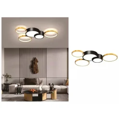 PLAFONIERA LED 48W 5 CERCHI ORO NERO LAMPADA DA SOFFITTO MODERNO LUCE 4000K 70999