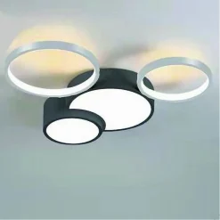 PLAFONIERA LED 36W 4 CERCHI ARGENTO NERO LAMPADA SOFFITTO MODERNO LUCE 4000K 70937