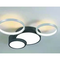 PLAFONIERA LED 36W 4 CERCHI ARGENTO NERO LAMPADA SOFFITTO MODERNO LUCE 4000K 70937