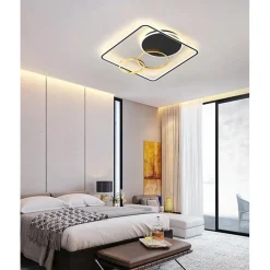 PLAFONIERA LED 55W QUADRATO CON CERCHI NERO ORO LAMPADA SOFFITTO LUCE 4000K 70890