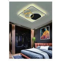 PLAFONIERA LED 55W QUADRATO CON CERCHI NERO ORO LAMPADA SOFFITTO LUCE 4000K 70890