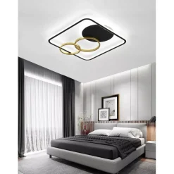 PLAFONIERA LED 55W QUADRATO CON CERCHI NERO ORO LAMPADA SOFFITTO LUCE 6500K 70906