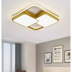 PLAFONIERA LED 48W QUADRATO ORO MODERNO LAMPADARIO SOFFITTO LUCE NATURALE 71455