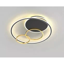 PLAFONIERA LED 55W TONDO CON CERCHI NERO ORO LAMPADA DA SOFFITTO LUCE 4000K 70876