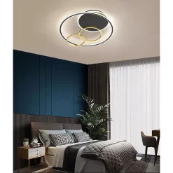 PLAFONIERA LED 55W TONDO CON CERCHI NERO ORO LAMPADA DA SOFFITTO LUCE 6500K 70883