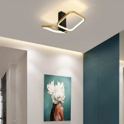 PLAFONIERA LED 20WATT 2 QUADRATI ORO DESIGN MODERNO LAMPADARIO DA SOFFITTO 50575