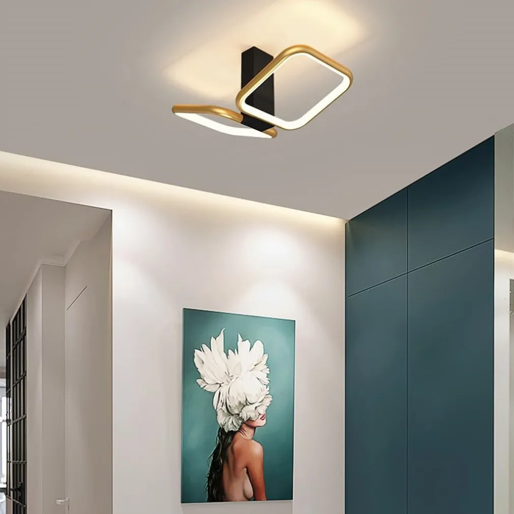 PLAFONIERA LED 20WATT 2 QUADRATI ORO DESIGN MODERNO LAMPADARIO DA SOFFITTO 50575