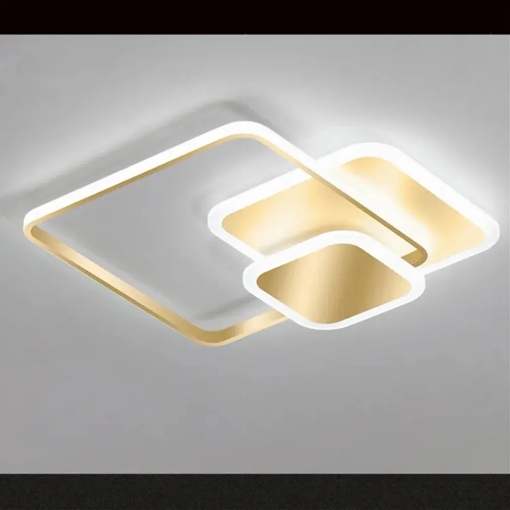 PLAFONIERA LUCE FREDDA LED QUADRATA 50 W LAMPADARIO A SOFFITTO ORO MODERNO 50088