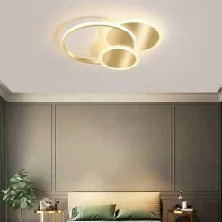 PLAFONIERA LUCE NATURALE LED CERCHI 38W LAMPADARIO DA SOFFITTO ORO MODERNO 50033