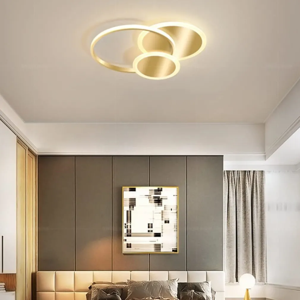 PLAFONIERA LUCE NATURALE LED CERCHI 38W LAMPADARIO DA SOFFITTO ORO MODERNO 50033