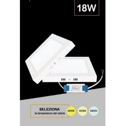PLAFONIERA PANNELLO LED QUADRATO 18 WATT CCT TRE COLORAZIONE DI LUCE P225B-Q3C