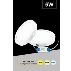 PLAFONIERA PANNELLO LED 6W CCT 3 COLORAZIONE LUCE FREDDA CALDA NATURALE P120B-T3C