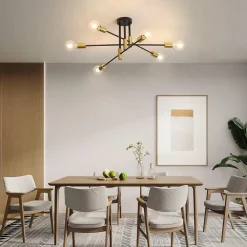 PLAFONIERA SOFFITTO DESIGN INDUSTRIALE MODERNA NERO ORO 6 PORTALAMPADA ATTACCO E27 PN-14