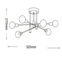 PLAFONIERA SOFFITTO DESIGN INDUSTRIALE MODERNA NERO ORO 6 PORTALAMPADA ATTACCO E27 PN-14