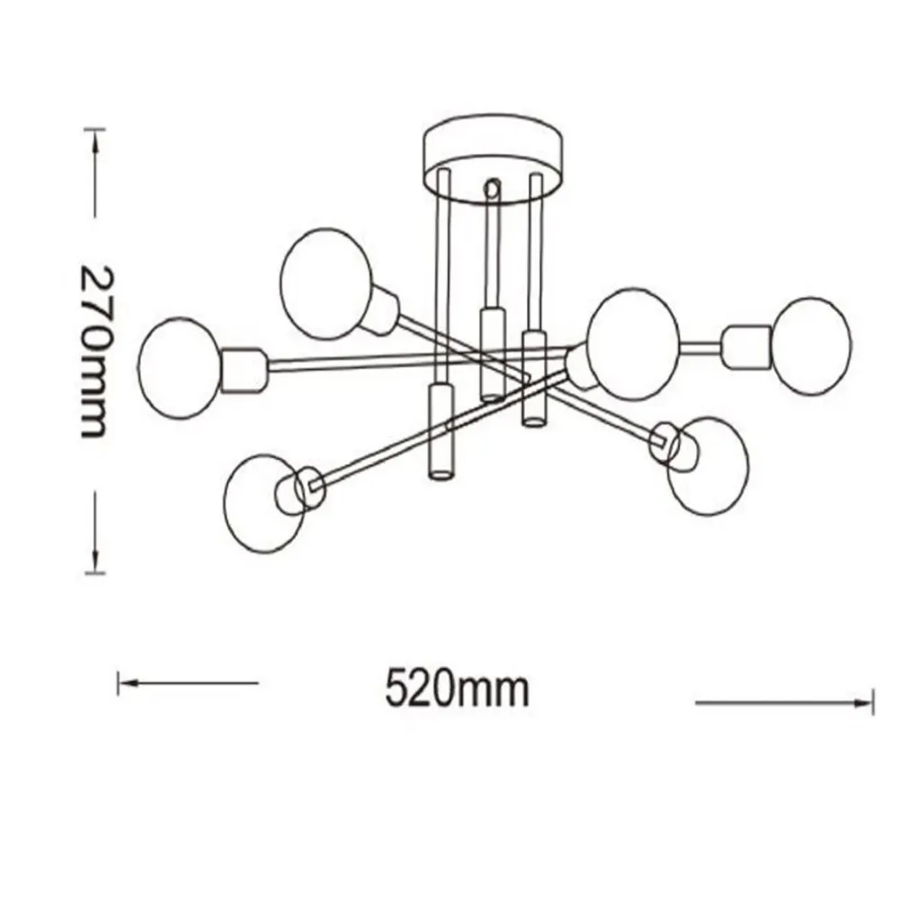 PLAFONIERA SOFFITTO DESIGN INDUSTRIALE MODERNA NERO ORO 6 PORTALAMPADA ATTACCO E27 PN-14