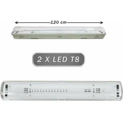 PLAFONIERA STAGNA 2 NEON LED TUBO T8 G13 120 CM DA PARETE SOFFITTO IP65 T8-120S