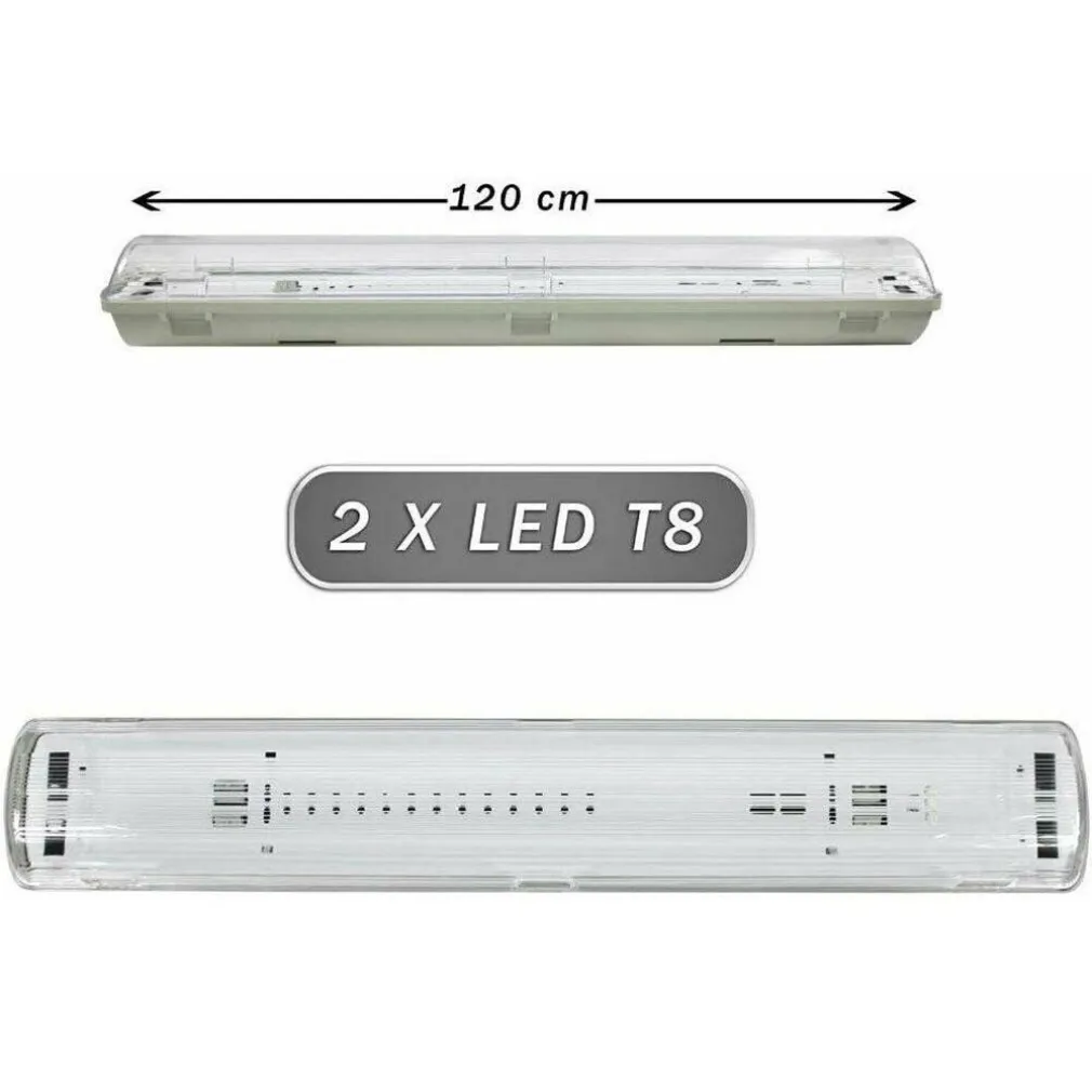 PLAFONIERA STAGNA 2 NEON LED TUBO T8 G13 120 CM DA PARETE SOFFITTO IP65 T8-120S