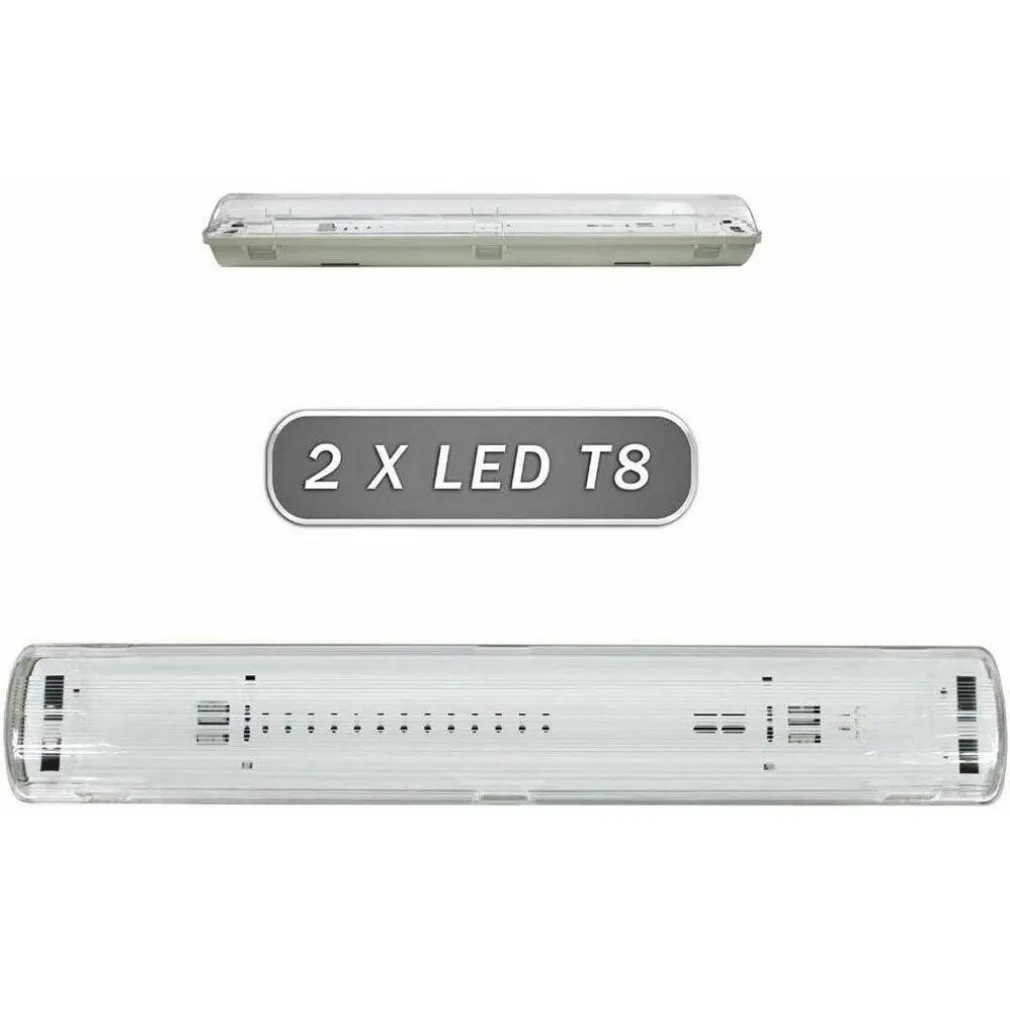 PLAFONIERA STAGNA 2 NEON LED TUBO T8 G13 120 CM DA PARETE SOFFITTO IP65 T8-120S