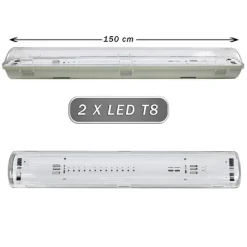PLAFONIERA STAGNA 2 NEON LED TUBO T8 G13 150 CM DA PARETE SOFFITTO IP65 T8-150S