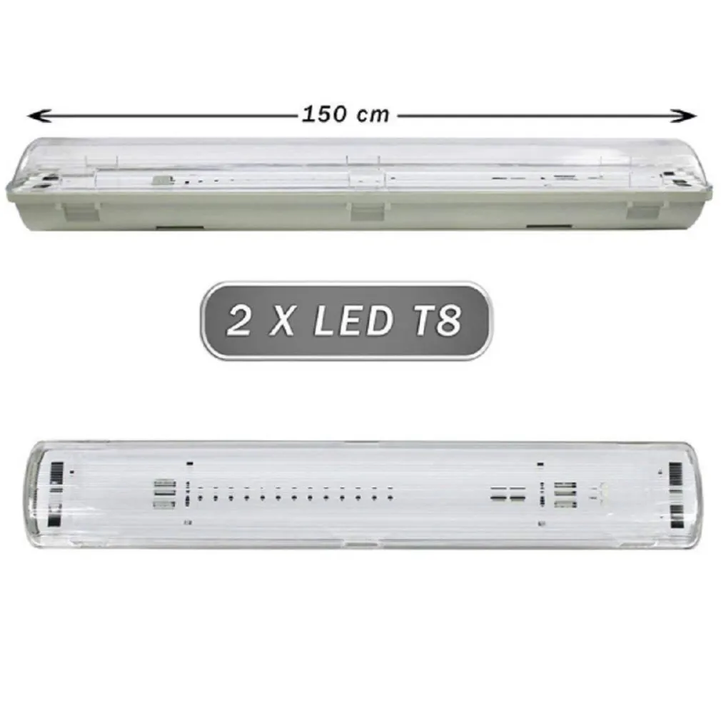 PLAFONIERA STAGNA 2 NEON LED TUBO T8 G13 150 CM DA PARETE SOFFITTO IP65 T8-150S