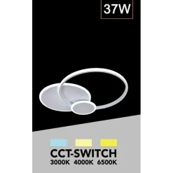 PLAFONIERA TONDA A 3 CERCHI LED A TRIPLA COLORAZIONE DI LUCE 37W ULTRA MODERNO C32-3C