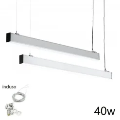 PLAFONIERA 40W 120CM CON CAVI SOSPENSIONE ALLUMINIO SILVER ILLUMINAZIONE LUCE 4000K 00657